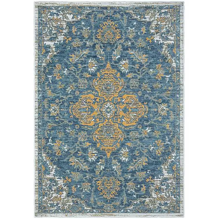 New Blue & Orange Medallion Reversible Area Rug, 8x10 Outdoor Rugs