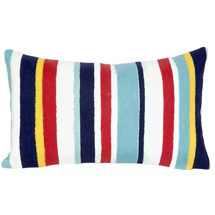 Store Blue & Red Lamontage Stripe Outdoor Lumbar Pillow Outdoor Cushions & Pillows