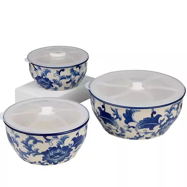 Discount Blue & White 6-pc. Ceramic Food Storage Bowl Set Dinnerware