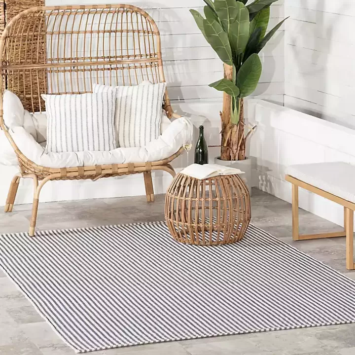 Best Blue & White Pinstripe Indoor/Outdoor Rug, 5x8 Area Rugs