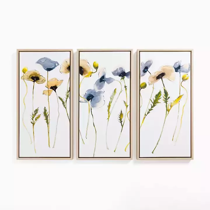 Outlet Blue & Yellow Stems Framed Canvas Prints, Set of 3 Canvas Art