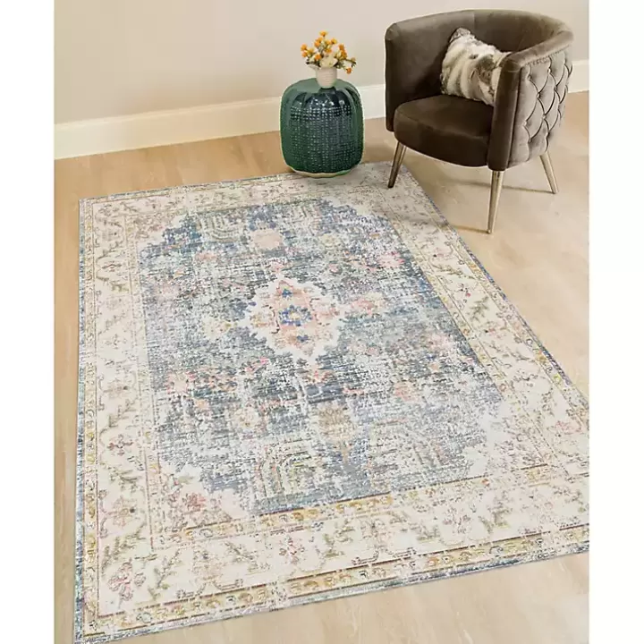 Flash Sale Blue and Beige Vintage Border Area Rug, 2x3 Area Rugs