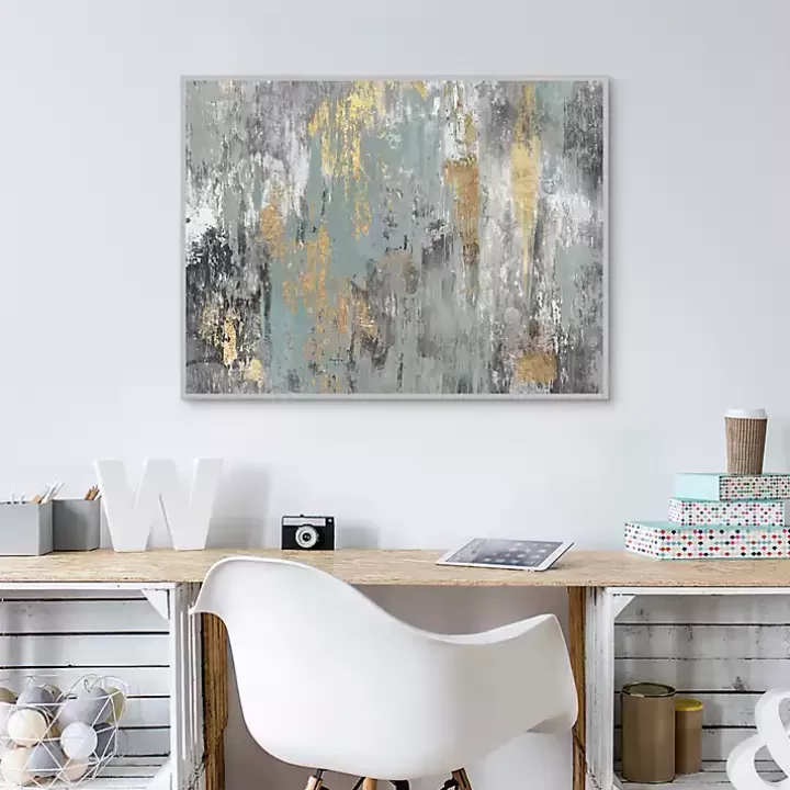 Best Sale Blue and Gold Ikat Framed Canvas Art Print Canvas Art