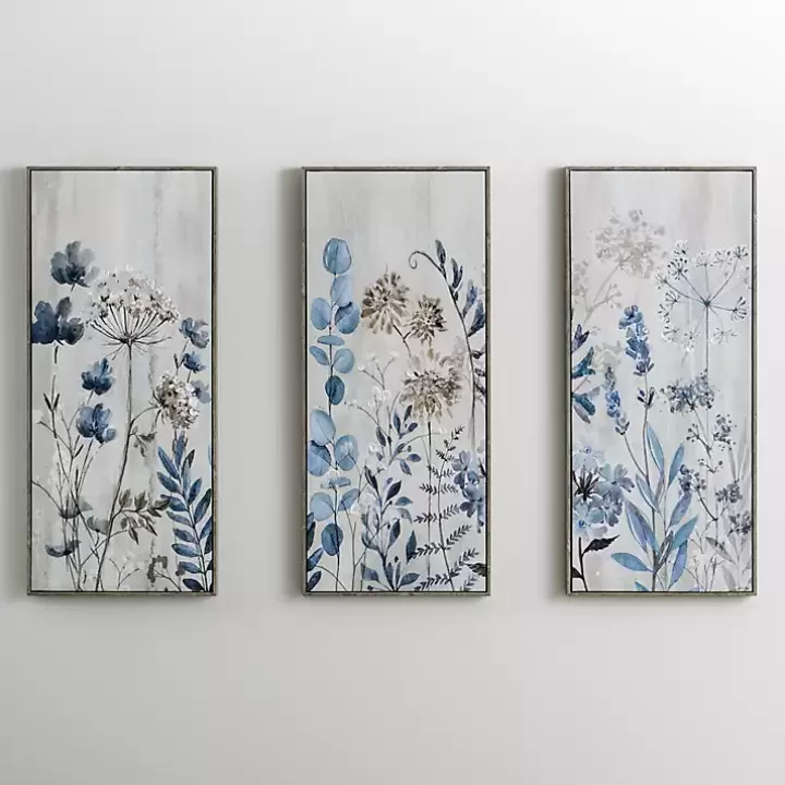 Online Blue and Gray Floral Canvas Art Prints, Set of 3 Canvas Art