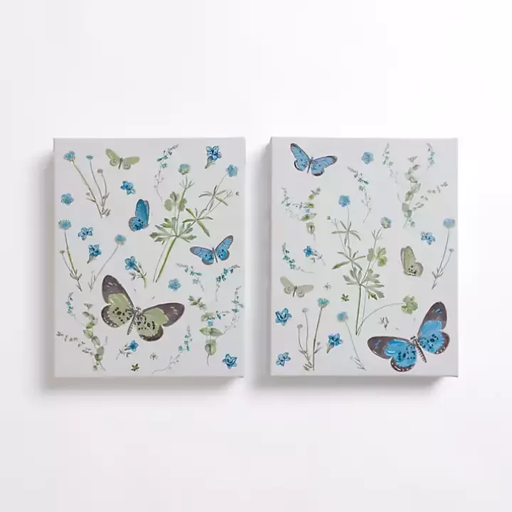 Outlet Blue and Green Butterflies Canvas Prints, Set of 2 Canvas Art