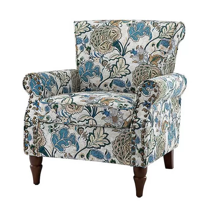 Shop Blue and Green Floral Upholstered Accent Chair Accent Chairs