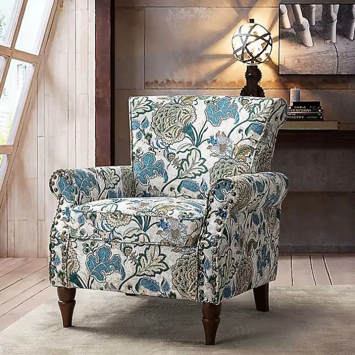 Shop Blue and Green Floral Upholstered Accent Chair Accent Chairs