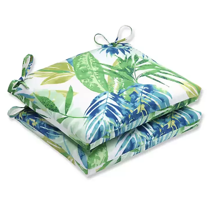 Fashion Blue and Green Soleil Seat Cushions, Set of 2 Outdoor Cushions & Pillows