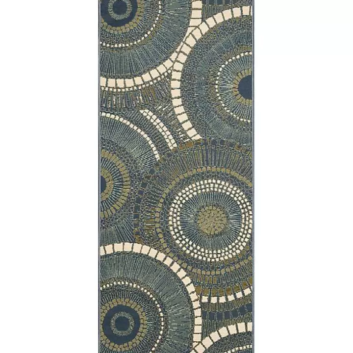 Outlet Blue and Green Spheres Indoor/Outdoor Runner, 1x4 Outdoor Rugs