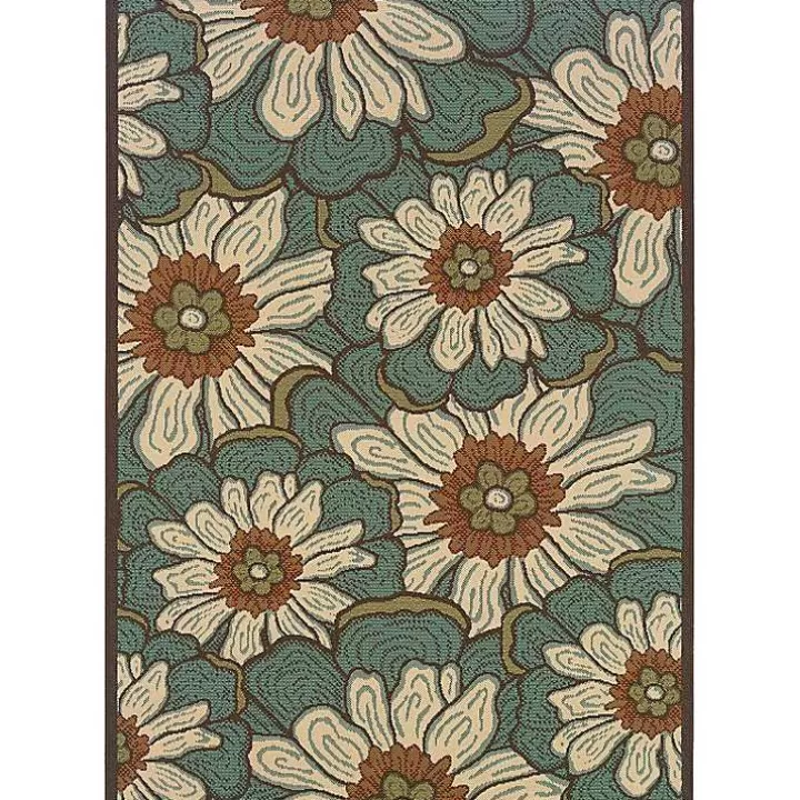 Fashion Blue and Ivory Flowers Outdoor Area Rug, 3x5 Outdoor Rugs