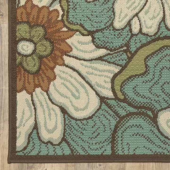 Fashion Blue and Ivory Flowers Outdoor Area Rug, 3x5 Outdoor Rugs