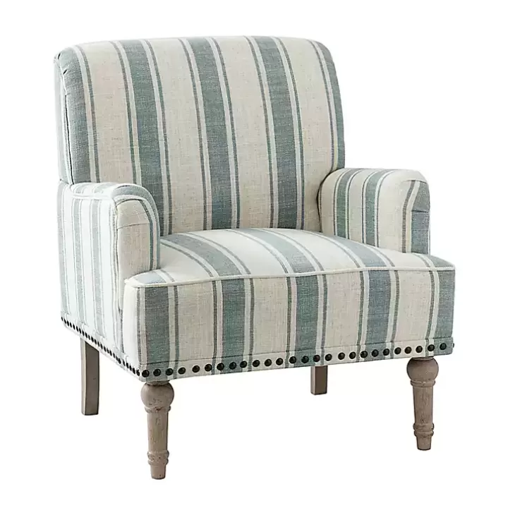 Flash Sale Blue and Ivory Striped Accent Chair Accent Chairs