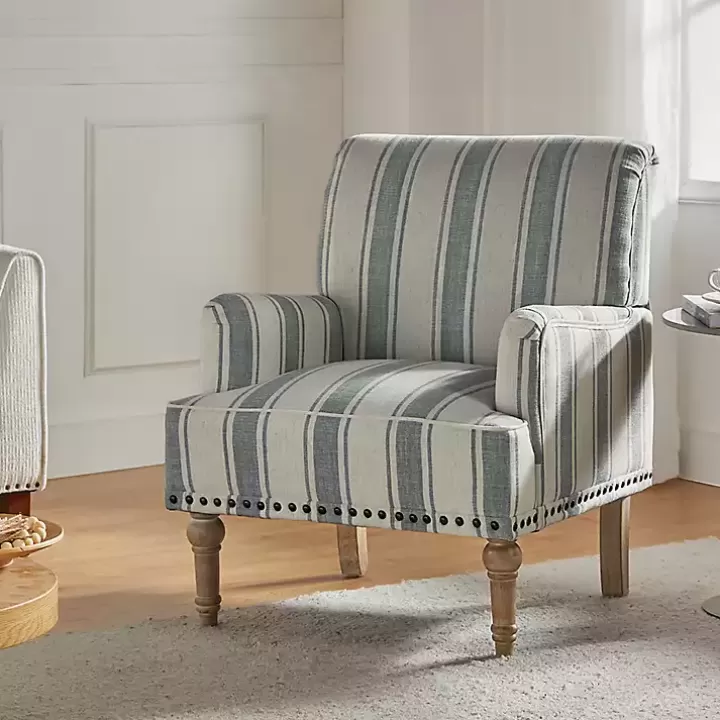 Flash Sale Blue and Ivory Striped Accent Chair Accent Chairs