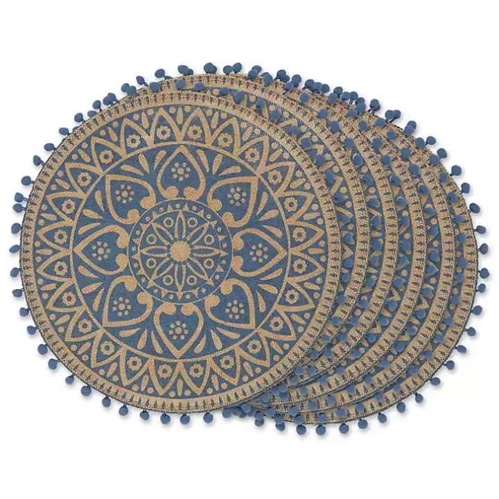 Online Blue and Natural Print Round Placemats, Set of 6 Table Linens