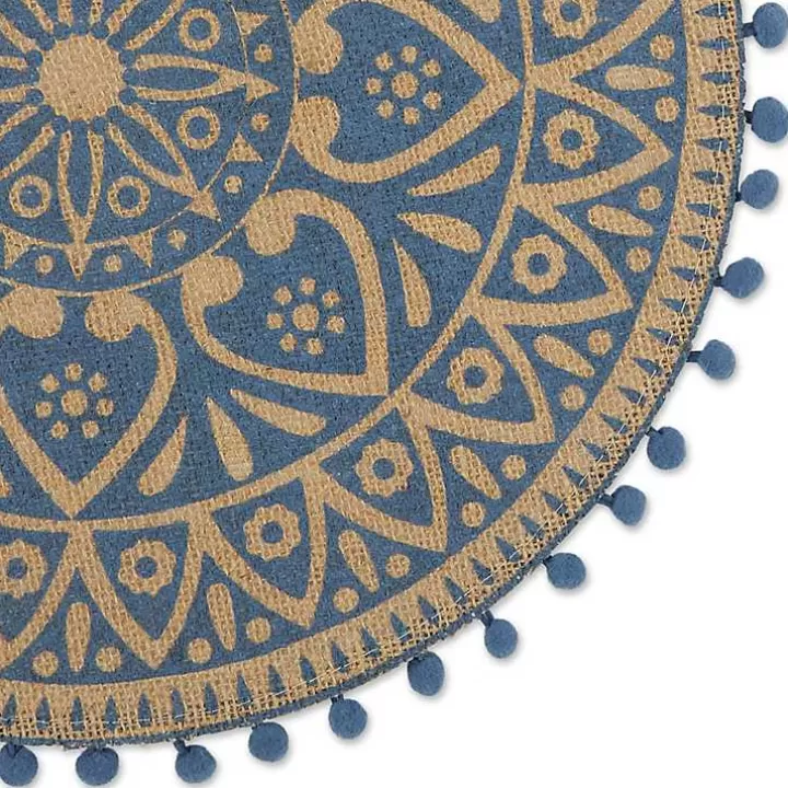 Online Blue and Natural Print Round Placemats, Set of 6 Table Linens