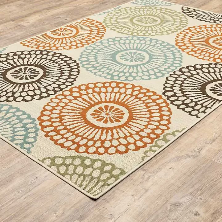 Cheap Blue and Orange Circles Outdoor Area Rug, 6x9 Outdoor Rugs