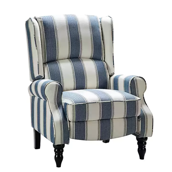 Flash Sale Blue and Tan Stripe Traditional Recliner Accent Chairs