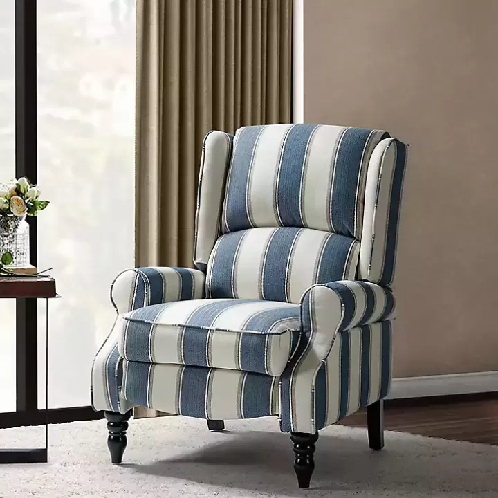 Flash Sale Blue and Tan Stripe Traditional Recliner Accent Chairs