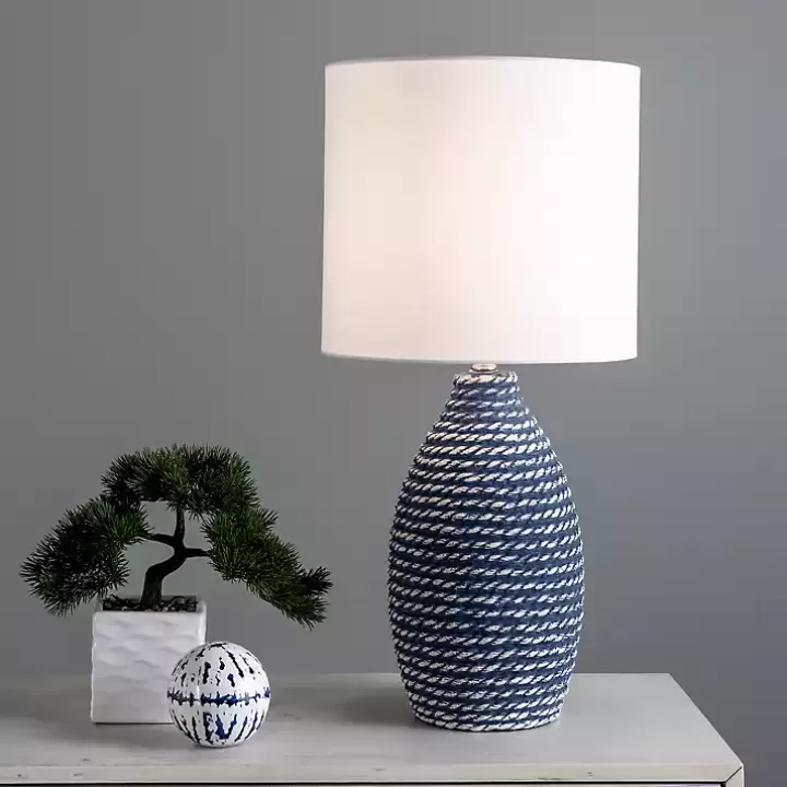 Store Blue and Ceramic Faux Rope Table Lamp Table Lamps