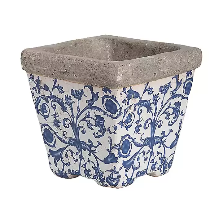 Store Blue and White Ceramic Flower Pots, Set of 3 Planters