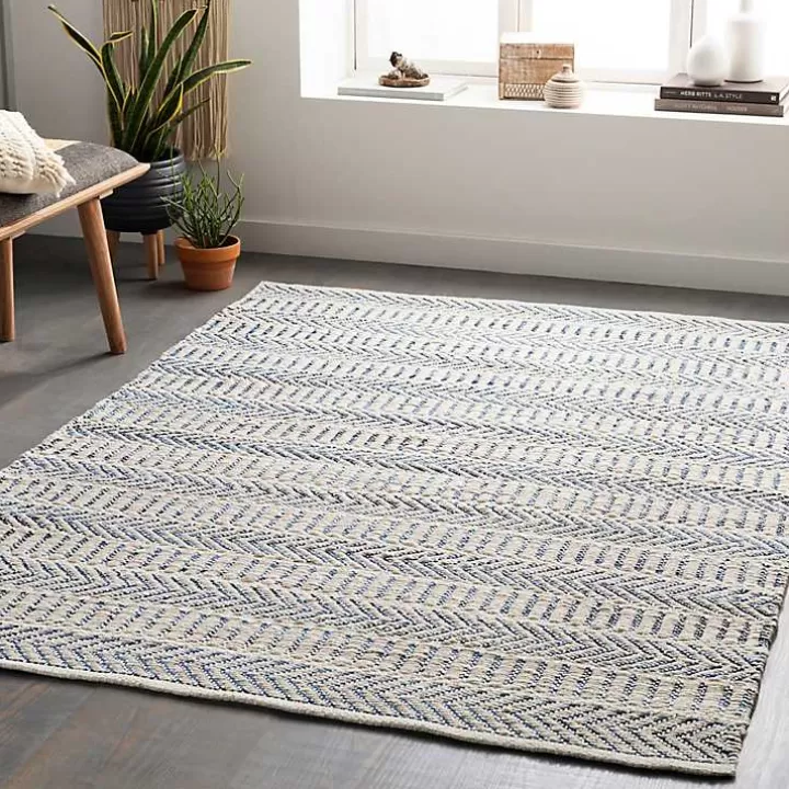 Outlet Blue and White Chevron Jute Area Rug, 8x10 Area Rugs