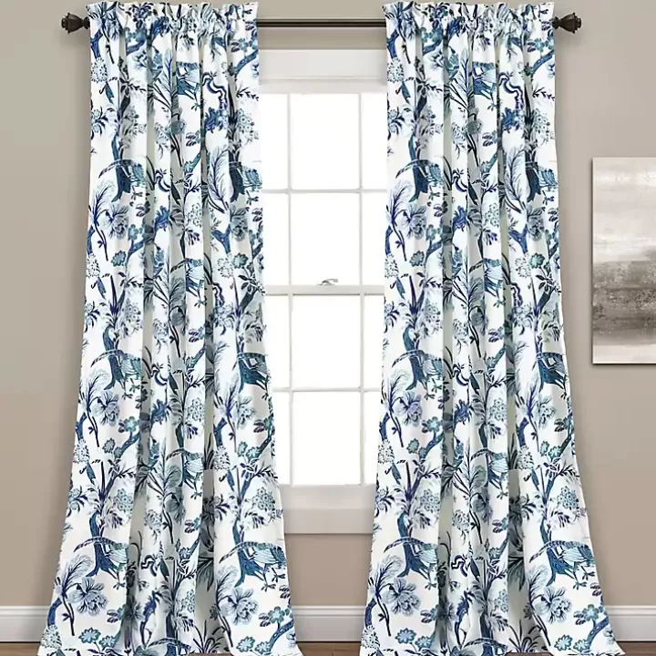 Shop Blue and White Dolores Curtain Panel Set, 95 in. Curtains & Drapes