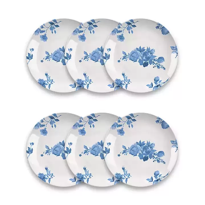 Discount Blue and White Floral Dinner Plates, Set of 6 Dinnerware