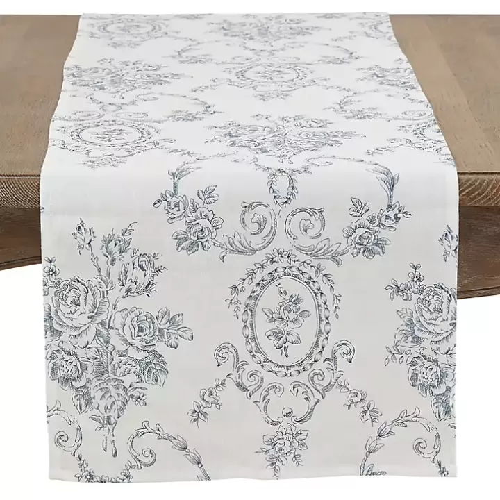 Outlet Blue and White Floral Table Runner, 108 in. Table Linens