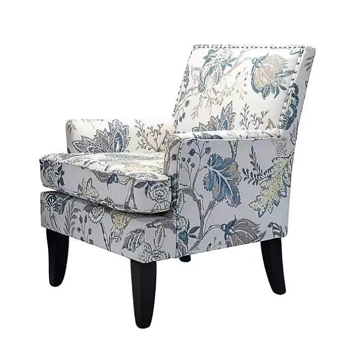 Sale Blue and Yellow Floral Upholstered Accent Chair Accent Chairs