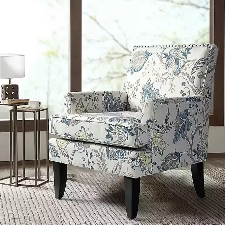 Sale Blue and Yellow Floral Upholstered Accent Chair Accent Chairs