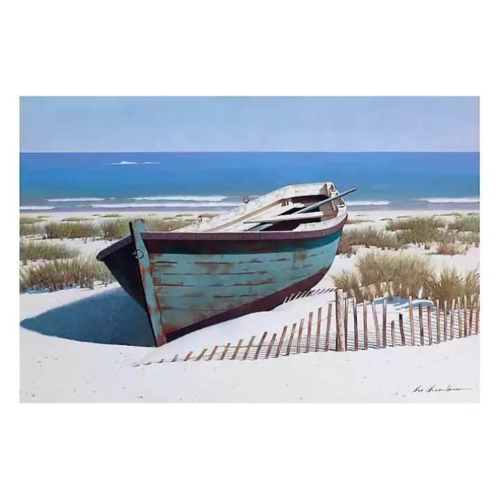 Fashion Blue Boat On Beach Canvas Art Print Canvas Art