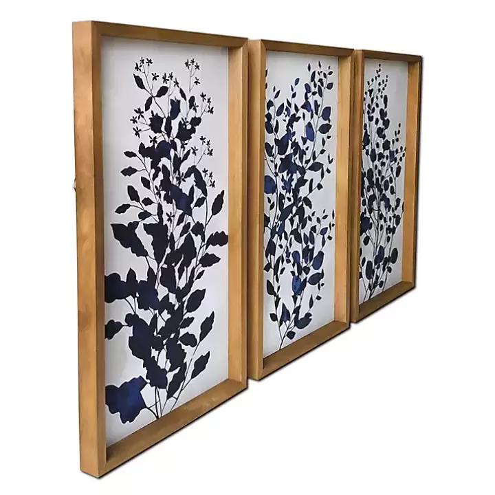 Online Blue Branches Framed Canvas Art Prints, Set of 3 Framed Art