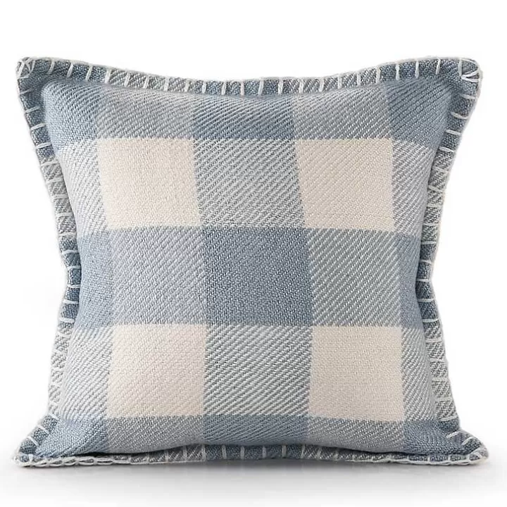 Store Blue Buffalo Check Stitched Outdoor Throw Pillow Outdoor Cushions & Pillows