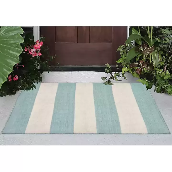 Sale Blue Cabana Stripe Indoor/Outdoor Scatter Rug Outdoor Rugs