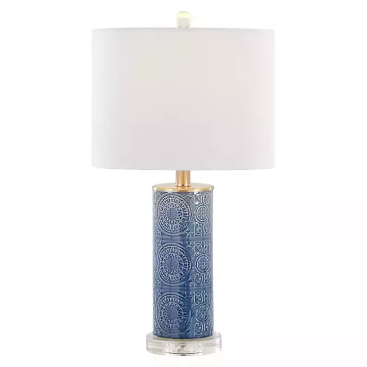 Fashion Blue Ceramic Embossed Spiro Table Lamp Table Lamps