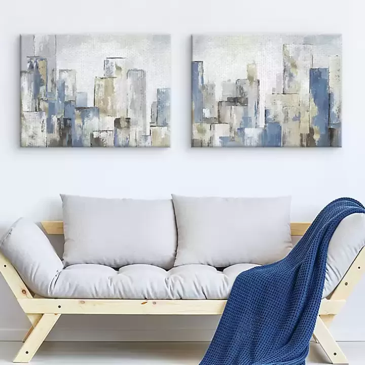 Hot Blue City Canvas Art Prints, Set of 2 Canvas Art