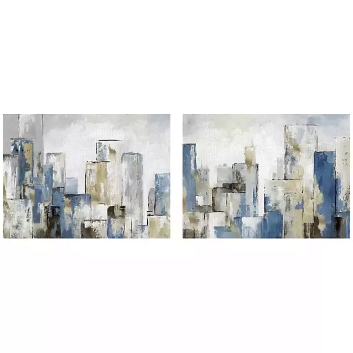 Hot Blue City Canvas Art Prints, Set of 2 Canvas Art