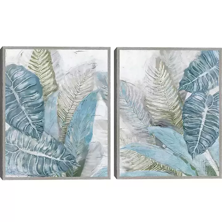 Outlet Blue Coastal Leaves I & II Canvas Prints, Set of 2 Canvas Art