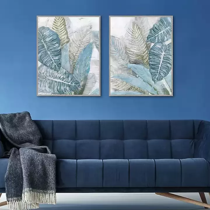 Outlet Blue Coastal Leaves I & II Canvas Prints, Set of 2 Canvas Art