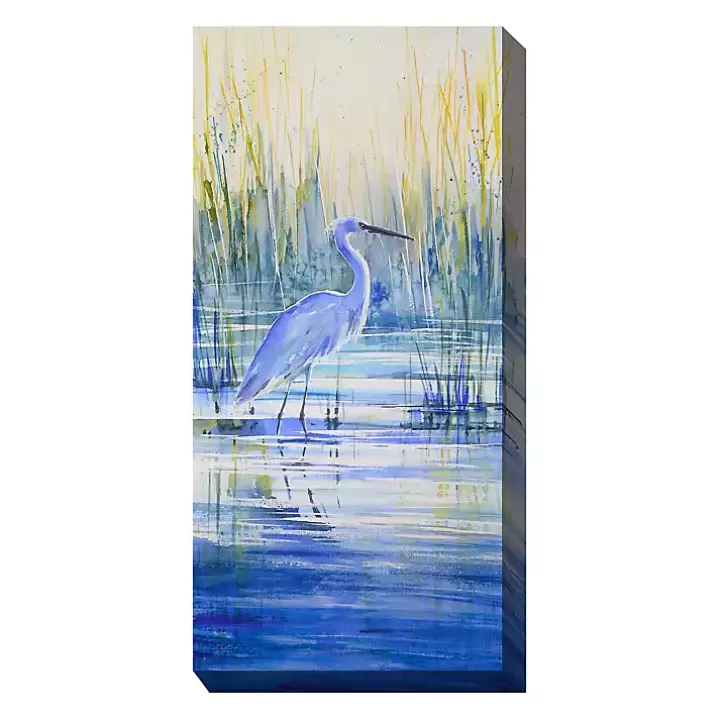 Sale Blue Crane Outdoor Canvas Art Print, 24x48 in. Outdoor Wall Decor