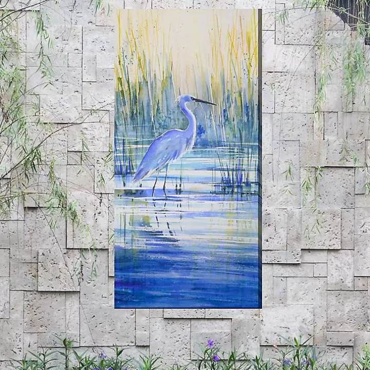 Sale Blue Crane Outdoor Canvas Art Print, 24x48 in. Outdoor Wall Decor