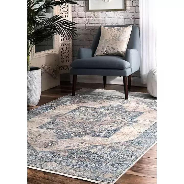 Sale Blue Eli Medallion Fringe Area Rug, 8x10 Area Rugs