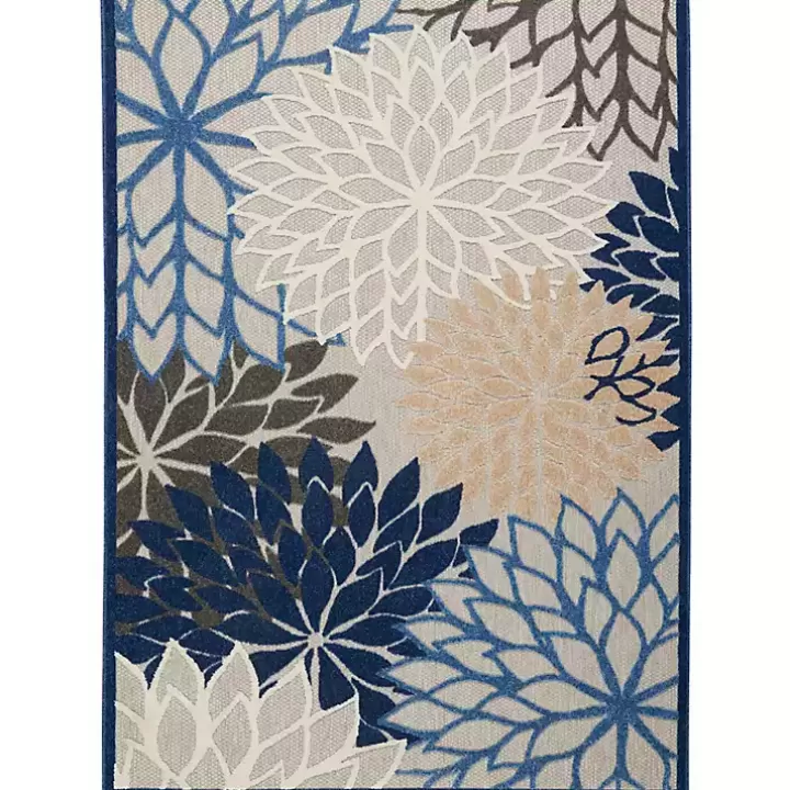 Sale Blue Floral Burst Outdoor Area Rug, 6x9 Outdoor Rugs