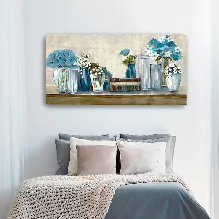 Online Blue Floral Desk Giclee Canvas Print, 60x30 in. Canvas Art