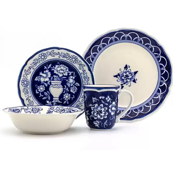 Cheap Blue Floral Hand Painted 16-pc. Dinnerware Set Dinnerware