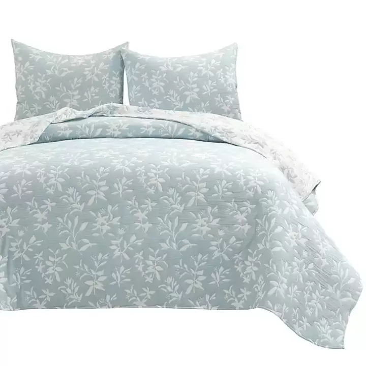 Outlet Blue Floral Reversible 3-pc. Full/Queen Quilt Set Quilts