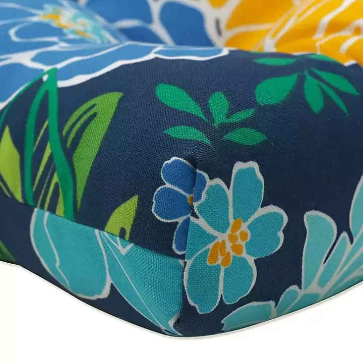 Sale Blue Floral Tufted Outdoor Seat Cushions, Set of 2 Outdoor Cushions & Pillows