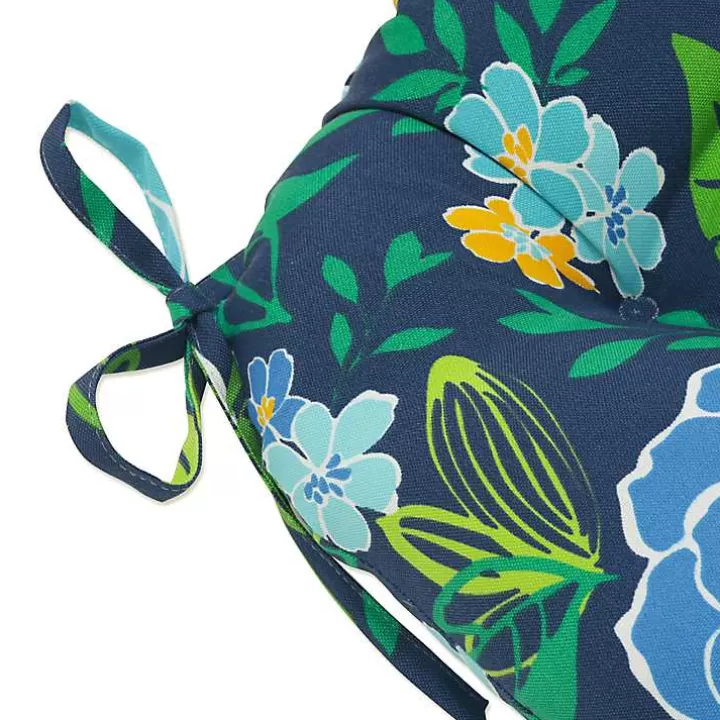 Sale Blue Floral Tufted Outdoor Seat Cushions, Set of 2 Outdoor Cushions & Pillows