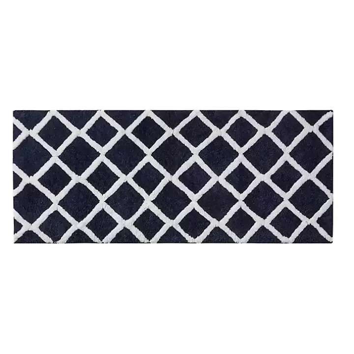 Outlet Blue Geometric Pattern Reversible Bath Mat, 60 in. Bathroom Rugs