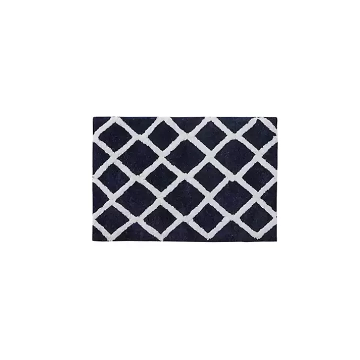 Outlet Blue Geometric Pattern Reversible Bath Mat, 34 in. Bathroom Rugs